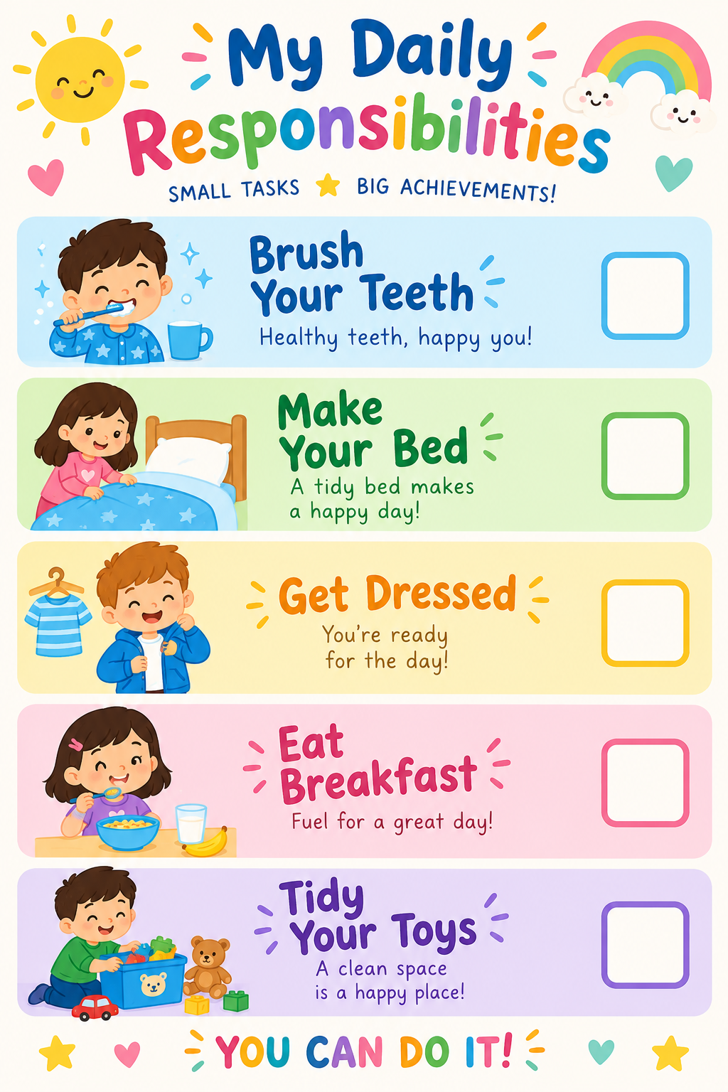 Kids Daily Responsibilities Chart — Printable PDF